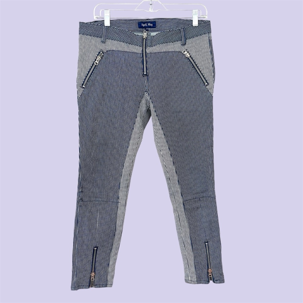 Revolve April, May pinstripe zip low rise skinny jeans